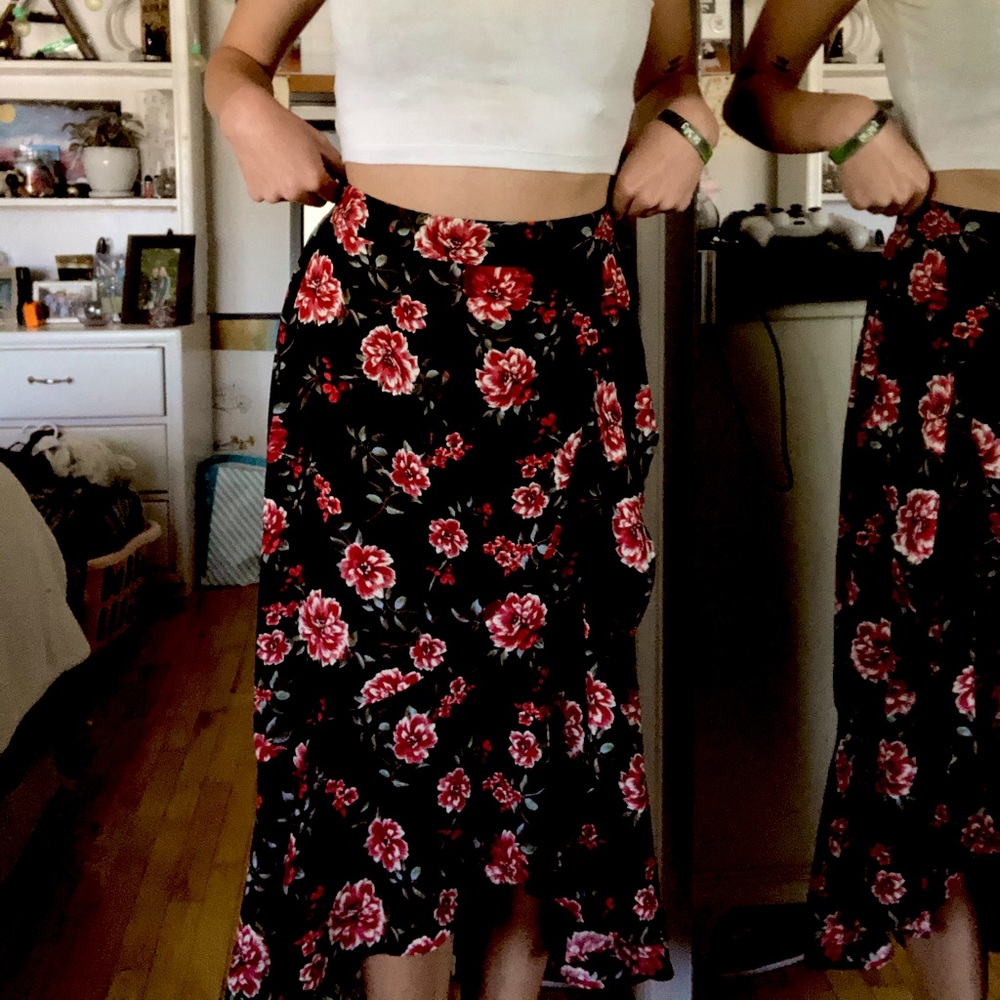 Long Black Floral Skirt